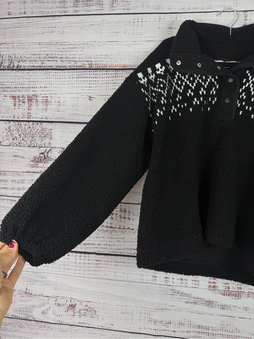 LOFT Petite Black & White Sherpa Fleece Pullover | MP - Picture 5 of 10